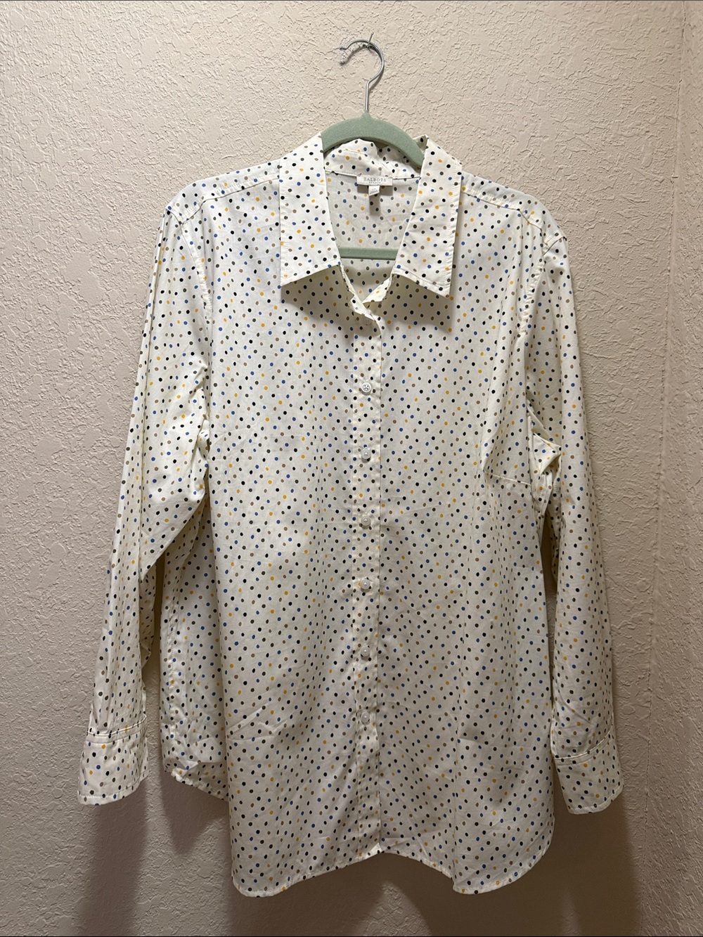 NWOT, Talbots Long-Sleeve Polka Dot Button Down, Size 2X